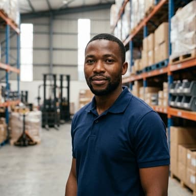 Portrait d'Abdoulaye, responsable stock, dans l'entrepôt
