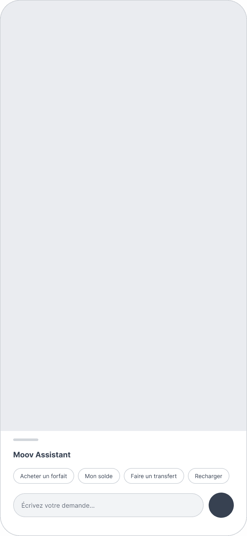 Wireframe de l'ouverture de Moov Assistant en bottom sheet
